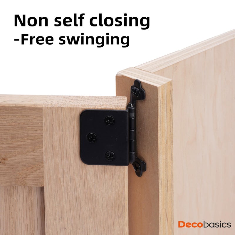 DecoBasics Free Swinging (Non Self-Closing) Overlay Cabinet Hinges Black â€“ 50 Pack (25 Pairs) for Kitchen Cabinet Doors â€“ Matte Black w/Matching Screws & Quiet Bumpers - Image 2
